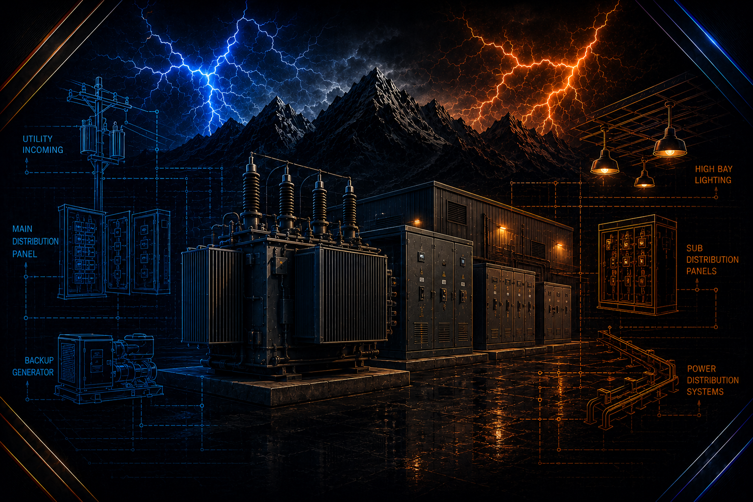 Illustrated commercial electrical distribution equipment and lighting